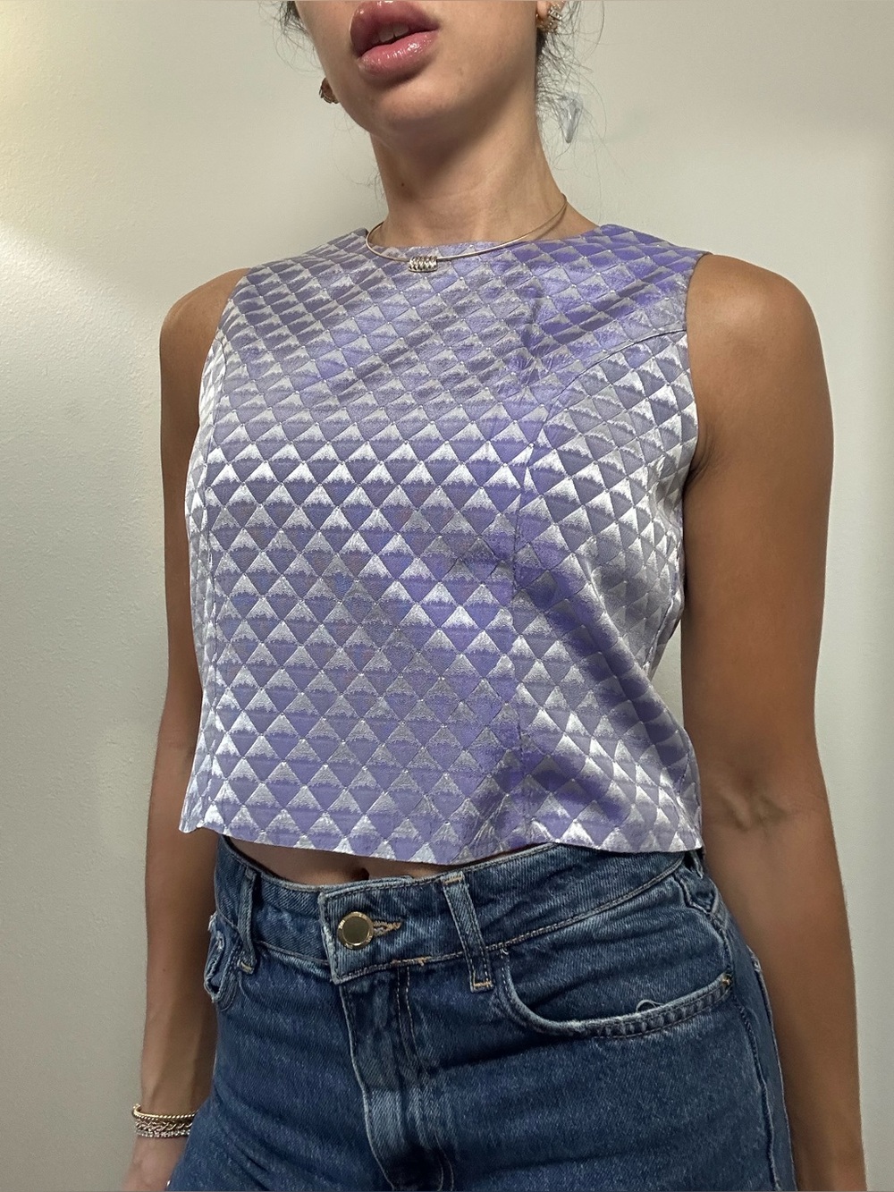 Vintage Jessica McClintock Lilac Sleeveless Crop Tank Button Back Crew Neck XS - Picture 8 of 15